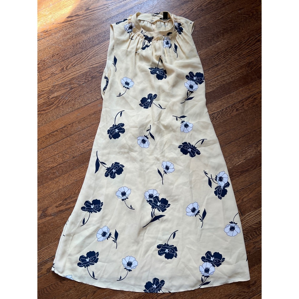 Ann Taylor Petite Yellow Floral Mock Neck Sleeveless Midi Dress SP